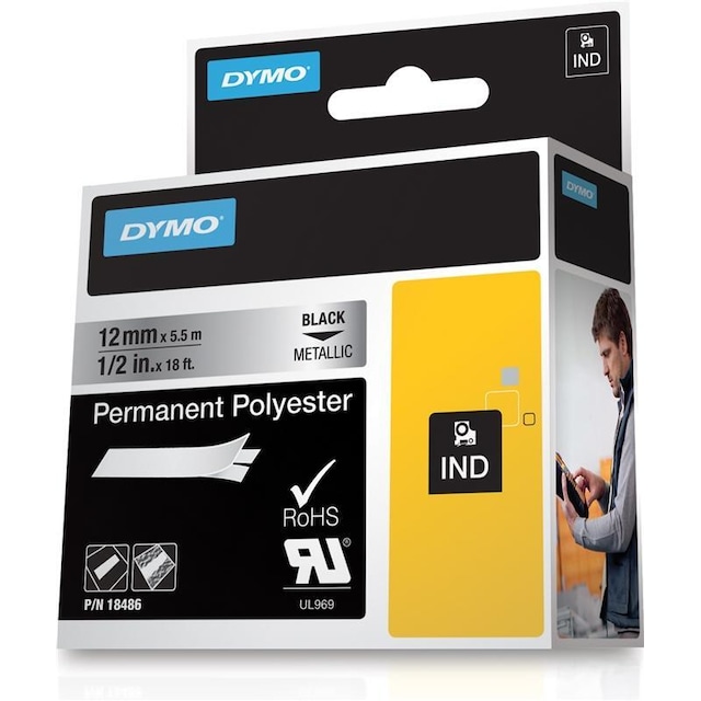 DYMO RhinoPRO tape permanent polyester metalic 12mm