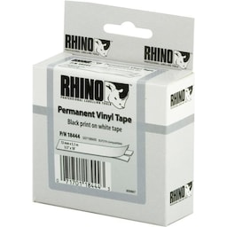 DYMO RhinoPRO, permanent markeringsvinyltape, 12 mm, sort tekst på hv