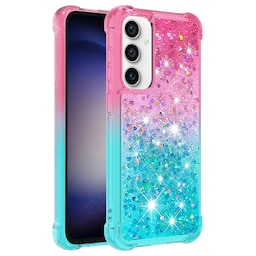 SKALO Samsung S23 FE Kvicksand Glitter Hjerter TPU Cover - Pink-Turkis