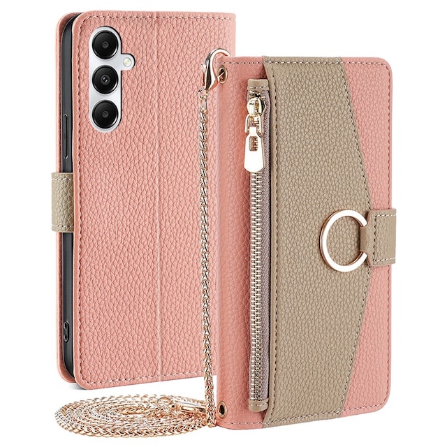 SKALO Samsung A05s 4G Litchi Makeup Mirror Flip Cover - Pink