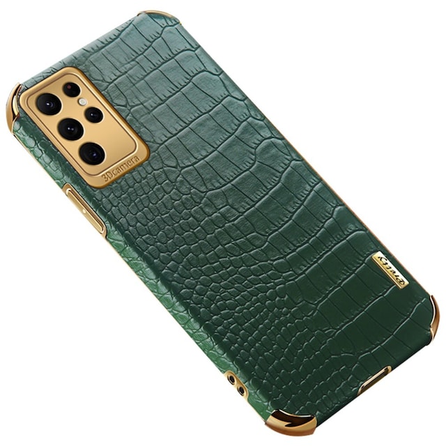SKALO Samsung S24 Ultra Crocodile Guldkant Cover - Grøn