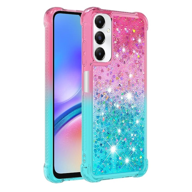 SKALO Samsung A05s 4G Kvicksand Glitter Hjerter TPU Cover - Pink-Turkis