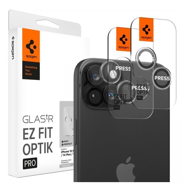 Spigen iPhone 15/iPhone 15 Plus Kameralinsebeskytter GLAS.tR EZ Fit Optik Pro Crystal Clear 2-pak