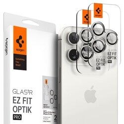 Spigen iPhone 15 Pro/iPhone 15 Pro Max Kameralinsebeskytter GLAS.tR EZ Fit Optik Pro 2-pak White Titanium