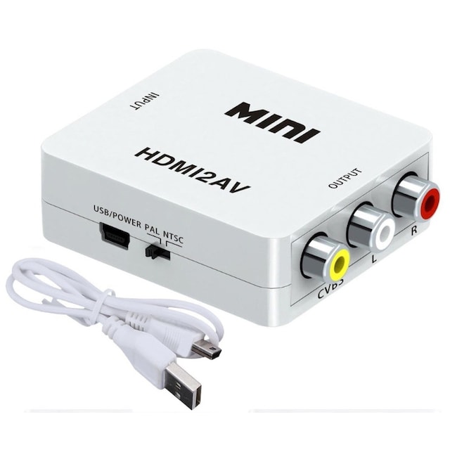 HDMI til AV/RCA signalkonverter 1080p Hvid