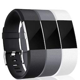 Fitbit Charge 2 armbånd silikone 3-pak (S) Sort/grå/hvid