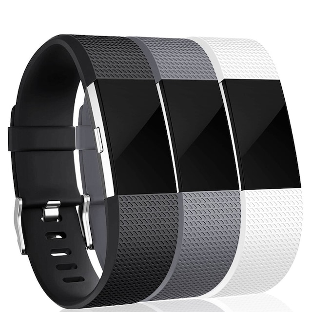 Fitbit Charge 2 armbånd silikone 3-pak (S) Sort/grå/hvid