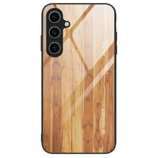 SKALO Samsung A15 5G Wood hærdet glas TPU Cover - Lys brun