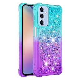 SKALO Samsung A15 5G Kvicksand Glitter Hjerter TPU Cover - Turkis-Lilla