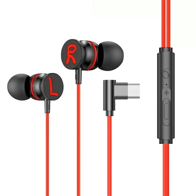 USB-C hovedtelefon med mikrofon magnetisk in-ear gaming - Rød