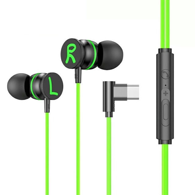 USB-C hovedtelefon med mikrofon magnetisk in-ear gaming - Grøn