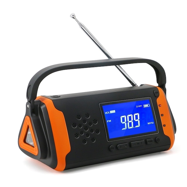 4000mAh nødradio AM/FM/WB Lommelygte PowerBank Solar oplader LCD