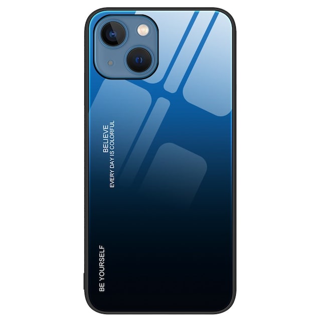 SKALO iPhone 15 Plus Gradient Hærdet glas TPU Cover - Blå-Sort