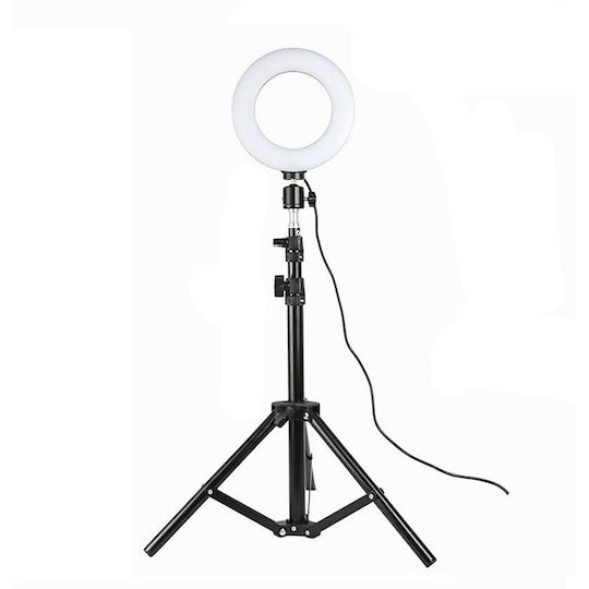 Roterbar selfie på stativ med LED-lys, 20 cm - Sort | Elgiganten