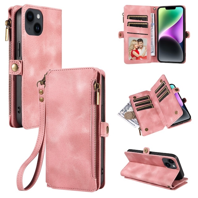 SKALO iPhone 15 Big Wallet 11-RUM Pungetui - Pink