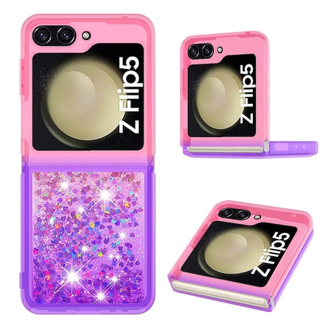 SKALO Samsung Z Flip5 Kvicksand Glitter Hjerter TPU Cover - Pink-Lilla