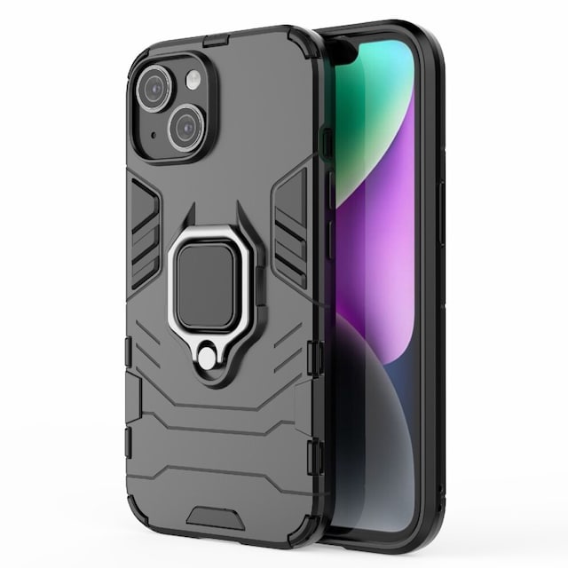 SKALO iPhone 15 Armor Hybrid metal ring cover - Sort