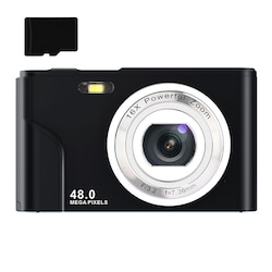 Digitalkamera med 48 MP, HD 1080p, 16x zoom, 32 GB hukommelseskort Sort