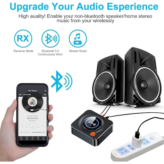 NÖRDIC Bluetooth 5.1-modtager, med NFC, TF-kortslot, 3,5 mm AUX/RCA,  Trådløs adapter, lav latenstid til stereoanlæg til streaming af musik til  hjemmet | Elgiganten
