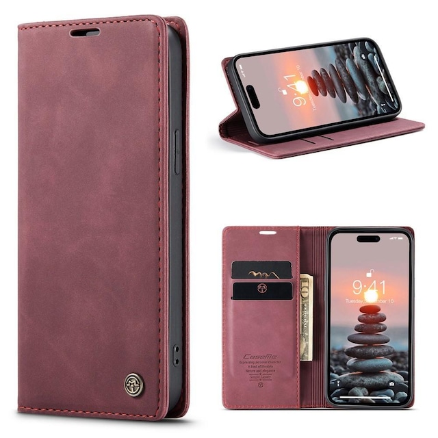 CASEME Retro tegnebog taske til iPhone 15 Pro Max - Rød