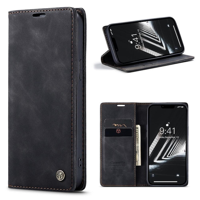CASEME Retro tegnebog taske til iPhone 15 Plus - Sort