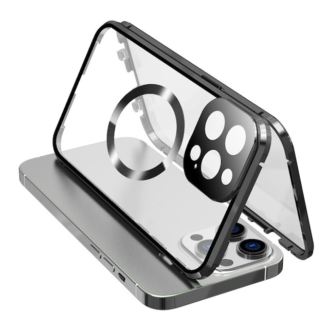 Dobbeltsidet HD-telefontaske med spænde med linsebeskytter, kompatibel med iPhone Sort iPhone 13 Pro Max