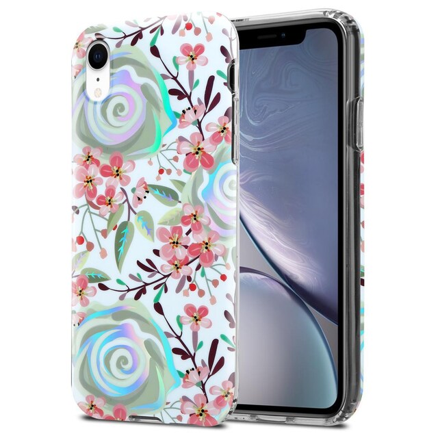 iPhone XR Etui Cover Blomster (Hvid)