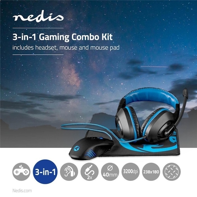 Nedis Gaming Combo Kit | 3-in-1 | Headset, Mus og musemåtte | Blå / Sort