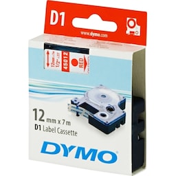 DYMO D1, markeringstape, 12mm, rød tekst på transparent tape, 7m - 4