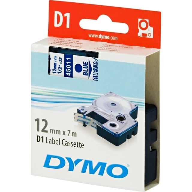 DYMO D1, markeringstape, 12mm, blå tekst på transparent tape, 7m - 4