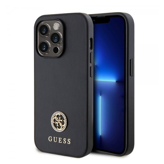 Guess iPhone 15 Pro Cover Metal Logo Strass Sort