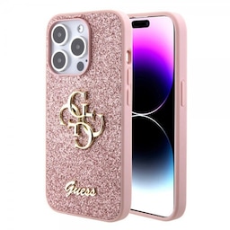 Guess iPhone 15 Pro Cover Fixed Glitter Lyserød