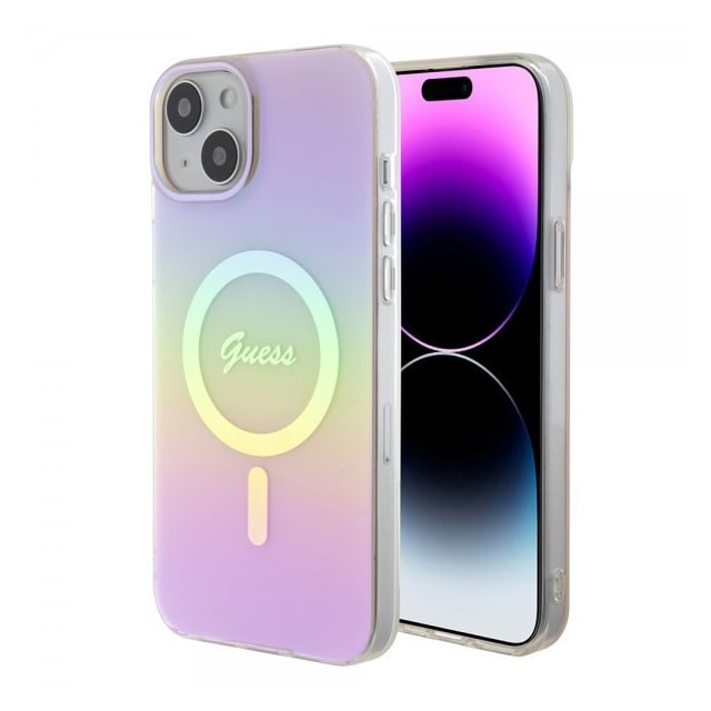Guess iPhone 15 Cover Script MagSafe Lyserød