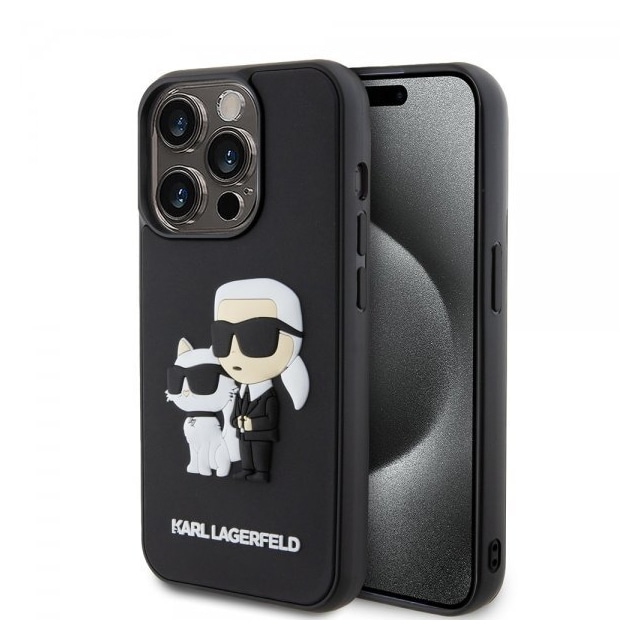 Karl Lagerfeld iPhone 13 Pro Cover 3D Rubber Karl & Choupette Sort