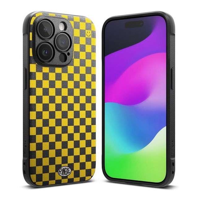 Ringke iPhone 15 Pro Cover Onyx Design Checkerboard Yellow