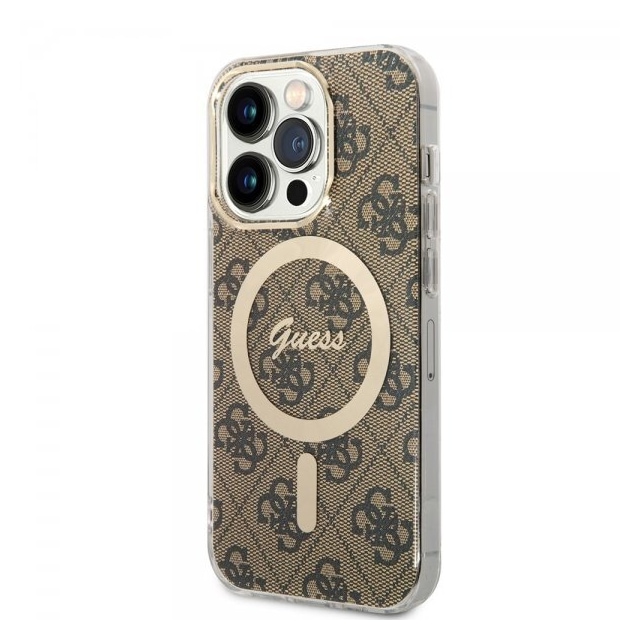 Guess iPhone 15 Pro Cover 4G Pattern MagSafe Brun