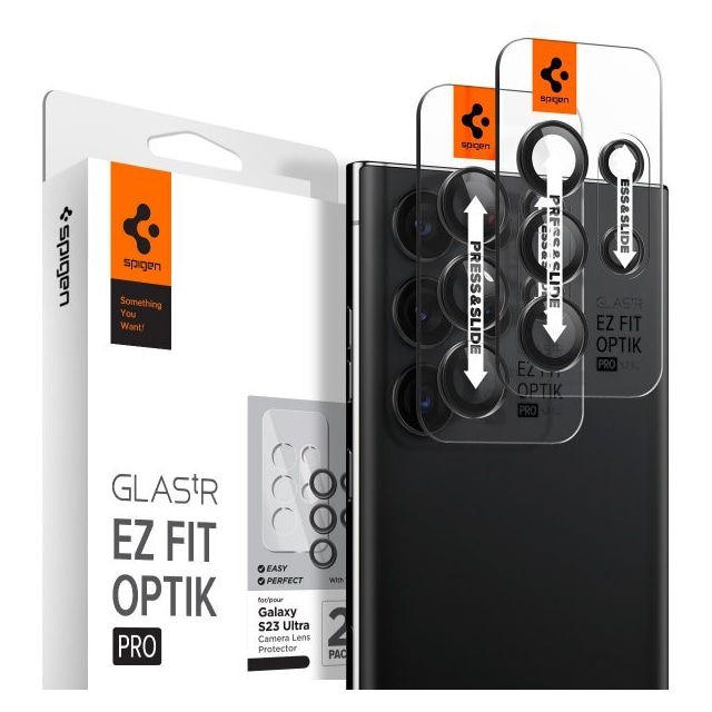 Spigen Samsung Galaxy S23 Ultra Kameralinsebeskytter GLAS.tR EZ Fit Optik Pro Sort 2-pack