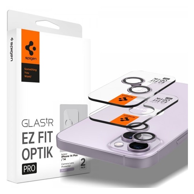 Spigen iPhone 14/iPhone 14 Plus Kameralinsebeskytter GLAS.tR EZ Fit Optik Pro Lilla 2-pak