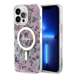 Guess iPhone 14 Pro Max Cover Flower MagSafe Lyserød