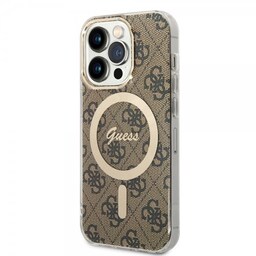 Guess iPhone 14 Pro Cover 4G Pattern MagSafe Brun