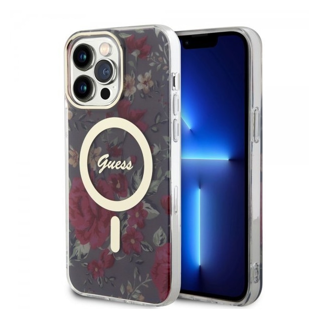 Guess iPhone 14 Pro Max Cover Flower MagSafe Kaki