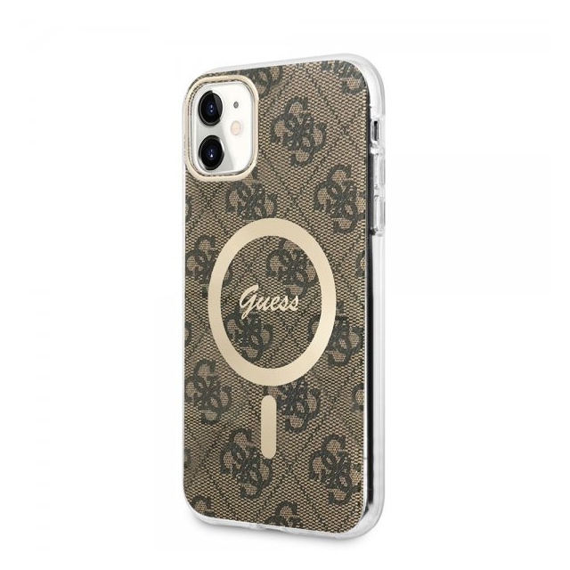 Guess iPhone 11 Cover 4G Pattern MagSafe Brun
