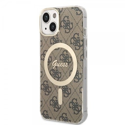 Guess iPhone 14 Cover 4G Pattern MagSafe Brun