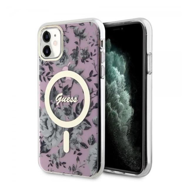 Guess iPhone 11 Cover Flower MagSafe Lyserød