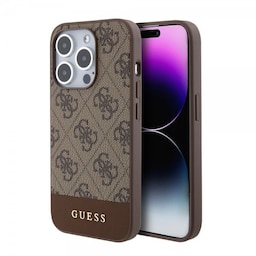 Guess iPhone 15 Pro Cover Bottom Stripe MagSafe Brun