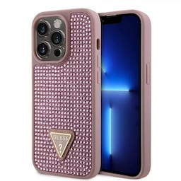 Guess iPhone 15 Pro Cover Rhinestone Lyserød