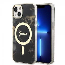 Guess iPhone 14 Cover Golden Marble MagSafe Sort