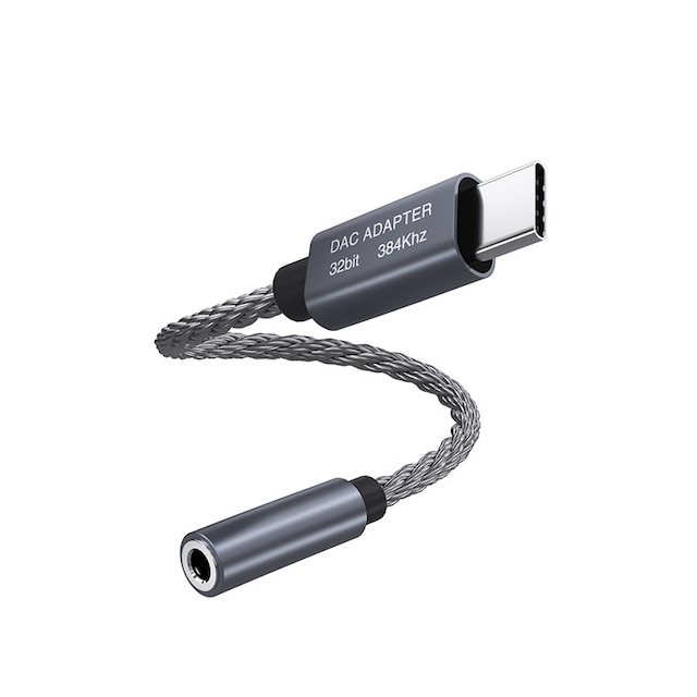 32bit / 384kHz USB-C til 3,5 mm lydadapterkabel DAC-adapter Grå