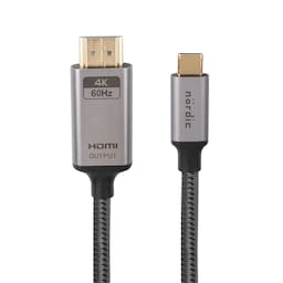 NÖRDIC 1,5 m USBC til HDMI 4K 60Hz nylon flettet kabel plads grå støtte til HDCP1.4 og 2.2
