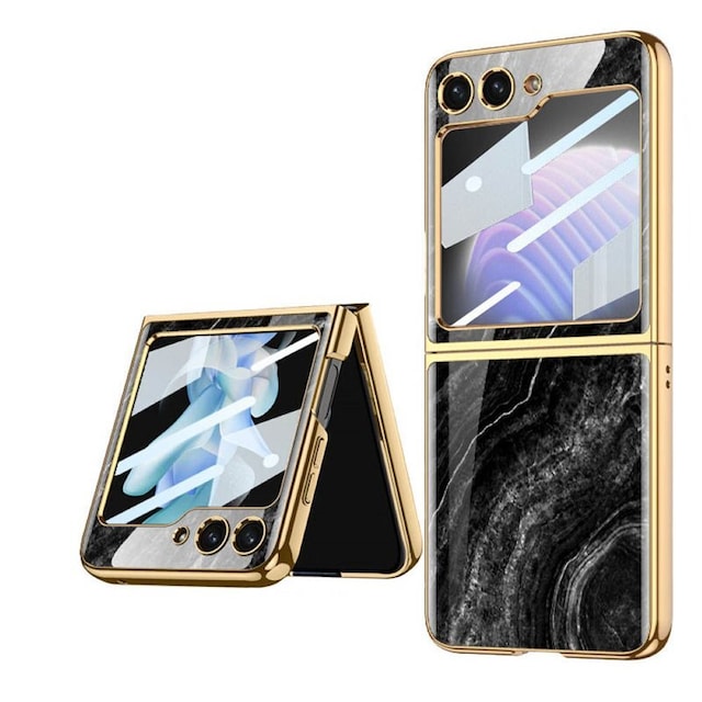 Marble Glass Case Samsung Galaxy Z Flip 5 - Abstract Black